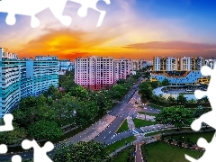 Zachód, Miasta, Singapur, Słońca, Panorama