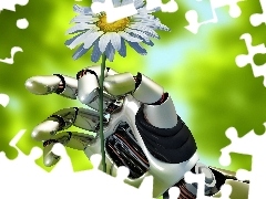 Robot, Ręka, Kwiatek, 3D, Margarytka