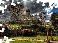 Ogród, Chmury, Zamek Warwick, Anglia