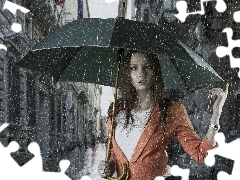 Deszcz, Parasol, Śliczna, Dziewczyna