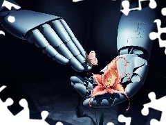 Grafika 3D, Motyl, Robot, Kwiat