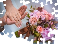 Ślub, Bukiet Kwiatów, Dłonie