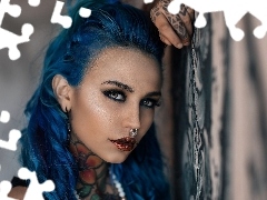 Kolczyki, Włosy, Kobieta, Tatuaże, Niebieskie