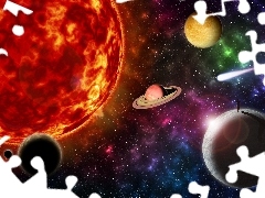 Kosmos, Człowiek, Słońce, Grafika 3D, Planety