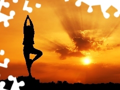 Yoga, Gimnastyka, Zachód słońca, Kobieta