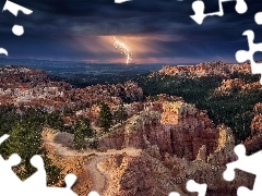 Skały, Piorun, Kanion, Stany Zjednoczone, Burza, Stan Utah, Park Narodowy Bryce Canyon