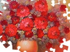 Kwiaty, Bukiet, Czerwone, Reprodukcja, Wazon, Obraz