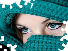 Oczy, Szal, Zielone, Kobieta, Makijaż, Zielony