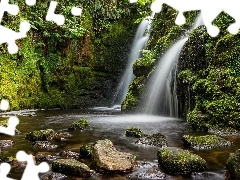 Las, Park Narodowy Dartmoor, Wodospad, Anglia, Kamienie, Hra