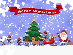 Zima, Dzieci, Boże Narodzenie, Choinka, Mikołaj