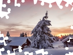 Zachód słońca, Gmina Lillehammer, Ośnieżone, Zima, Norw