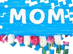 Napis, Kwiaty, Dzień Matki, Deski, Mom, Tulipany