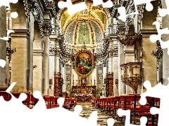 Włochy, Wnętrze, Zdobienia, Ołtarz, Ławki, Miejscowość Modica, Kościół Chiesa di san Giovanni Evangelista, Kolumny