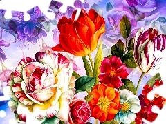 Kwiaty, Tulipany, Grafika, Róża