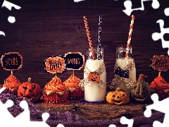 Halloween, Babeczki, Mleko, Dynie