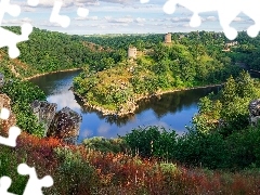 Zamek Crozant, Zakole, Creuse, Ruiny, Rzeka Creuse, Miejscowość Crozant, Francja