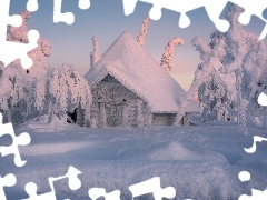 Drzewa, Śnieg, Ośnieżony, Dom, Zima