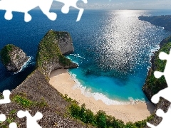 Wybrzeże, Skały, Zatoka, Plaża Kelingking, Prowincja Bali, Indonezja, Ocean Indyjski, Wyspa Penida, Morze