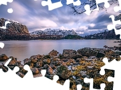 Kamienie, Skały, Norwegia, Niebo, Rogaland, Jezioro Hofreis