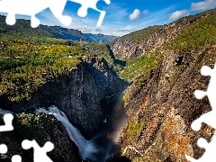 Wodospad Voringsfossen, Góry, Region Hordaland, Norwegia, Skały, Rzeka