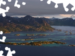 Morze, Wyspa, Chmury, Norwegia, Góry, Senja