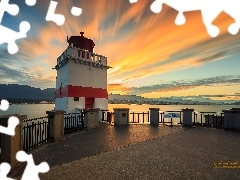 Góry, Latarnia morska, Vancouver, Brockton Point, Morze, Wschód słońca, Kanada