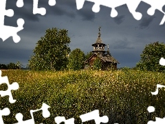 Trawa, Drzewa, Rosja, Wieś Eglowo, Karelia, Kaplica Piotra 