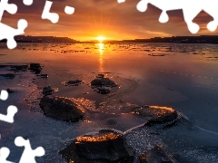 Zachód słońca, Jezioro Tyrifjorden, Buskerud, Norwegia, D