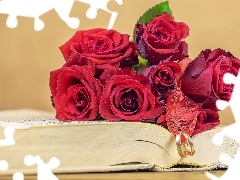 Książka, Obrączki, Róże, Kwiaty, Czerwone