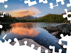 Park Narodowy Gór Skalistych, Kamienie, Stany Zjednoczone, Drzewa, Kolorado, Jezioro Bear Lake, Góry Skaliste, Chmury