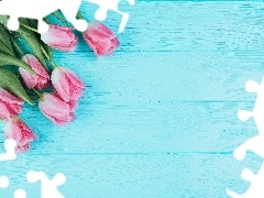 Niebieskie, Deski, Różowe, Tulipany, Kwiaty