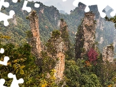 Góry, Wulingyuan Scenic Area, Hunan, Skały, Las, Zhangjiaj