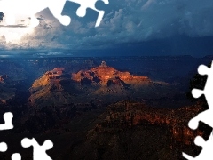 Góry, Grand Canyon, Arizona, Wielki Kanion Kolorado, Park Narodowy Wielkiego Kanionu, Chmury, Stany Zjednoczone