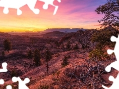 Zachód słońca, Góry, Stan Utah, Stany Zjednoczone, Park 