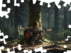 Kobieta, Gra, Drzewo, Las, Gitara, The Last of Us