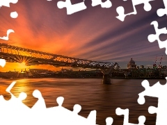 Tamiza, Millennium Bridge, Londyn, Rzeka, Most, Zachód słońca, Anglia