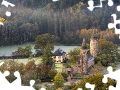 Las, Zamek w Burch, Nadrenia-Palatynat, Niemcy, Drzewa, Dom