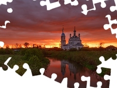 Cerkiew, Zachód słońca, Obwód jarosławski, Rosja, Savinskoye, Rzeka Ustya