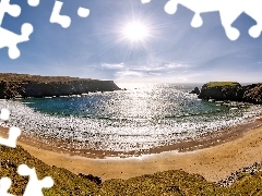 Zatoka, Morze, Skały, Plaża, Hrabstwo Donegal, Irlandia, Promienie słońca, Malin Beg, Silver Strand Beach