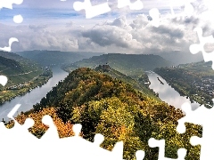 Rzeka Mozela, Chmury, Jesień, Wzgórze, Niemcy