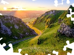 Winnats Pass, Derbyshire, Skały, Góry Pennińskie, Trawa, Przełęcz, Anglia, Dolina