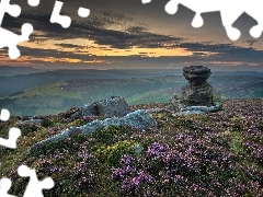 Wzgórze, Wrzosowisko, Skały, Kamienie, Hrabstwo Derbyshire