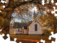 Christ Church, Jesień, Region Hawkes Bay, Kościół, Drzewo, Liście, Nowa Zelandia