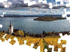 Jezioro, Kanton Berno, Kościół, Gmina Ligerz, Szwajcaria, Bielersee, Winnica