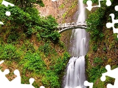 Multnomah Falls, Wodospad, Most, Skały, Oregon, Stany Zjednoczone, Roślinność, Hrabstwo Multnomah, Drzewa