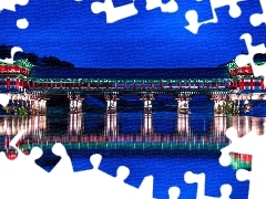Światła, Most, Gyeongju, Korea Południowa, Odbicie, Woljeonggyo Bridge