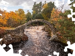 Most, Rzeka, Las, Jesień, Drzewa, Kamienny
