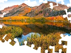 Eastern Sierra, Góry, North Lake, Drzewa, Jezioro, Kalifornia, Stany Zjednoczone, Jesień