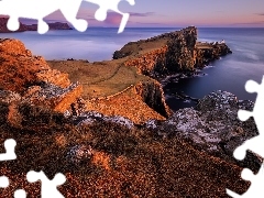 Skały, Wyspa Skye, Szkocja, Latarnia morska, Półwysep Duirinish, Wybrzeże, Morze Szkockie, Neist Point Lighthouse
