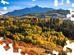Góry, Stany Zjednoczone, Góra, San Juan Mountains, Las, Drzewa, Góry, Telluride, Stan Kolorado, Jesień, Wilson Peak